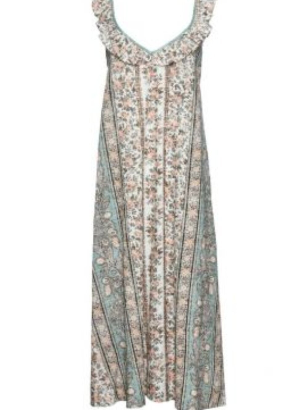 D'ASCOLI Cotton Midi Dress Large Ruffle-Trim Maxi Dress in Cream Green - Picture 2 of 13